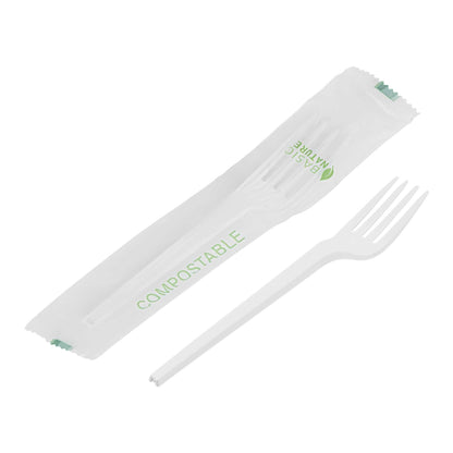 Basic Nature White CPLA Plastic Fork - Compostable Wrapper, Heat-Resistant - 6 1/2" - 250 count box