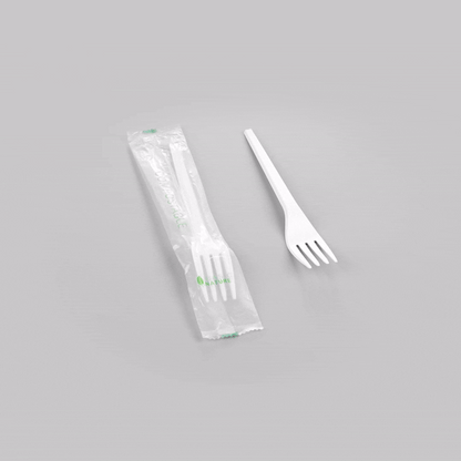 Basic Nature White CPLA Plastic Fork - Compostable Wrapper, Heat-Resistant - 6 1/2" - 250 count box