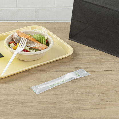 Basic Nature White CPLA Plastic Fork - Compostable Wrapper, Heat-Resistant - 6 1/2" - 250 count box