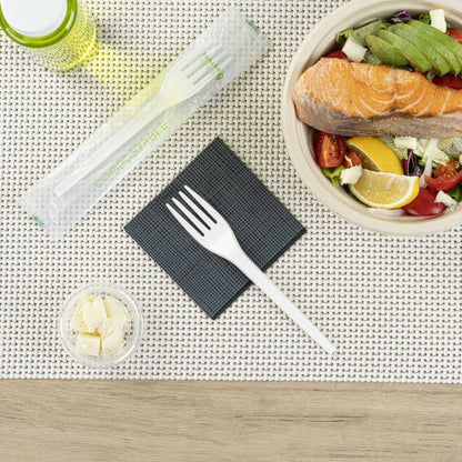 Basic Nature White CPLA Plastic Fork - Compostable Wrapper, Heat-Resistant - 6 1/2" - 250 count box