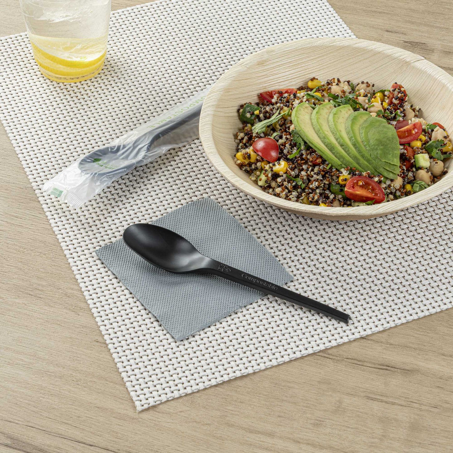 Basic Nature Black CPLA Plastic Spoon - Compostable Wrapper, Heat-Resistant - 6 1/2" - 250 count box