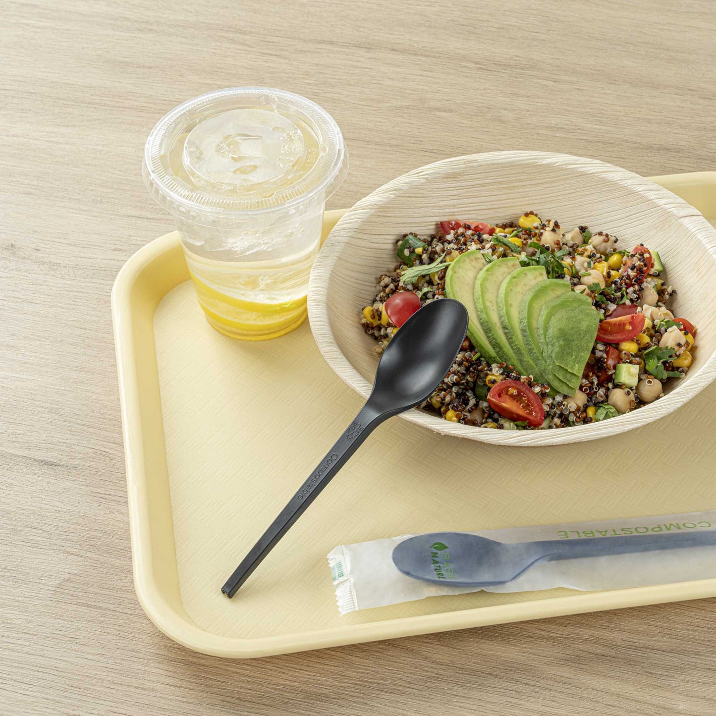Basic Nature Black CPLA Plastic Spoon - Compostable Wrapper, Heat-Resistant - 6 1/2" - 250 count box