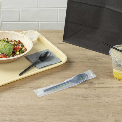 Basic Nature Black CPLA Plastic Spoon - Compostable Wrapper, Heat-Resistant - 6 1/2" - 250 count box