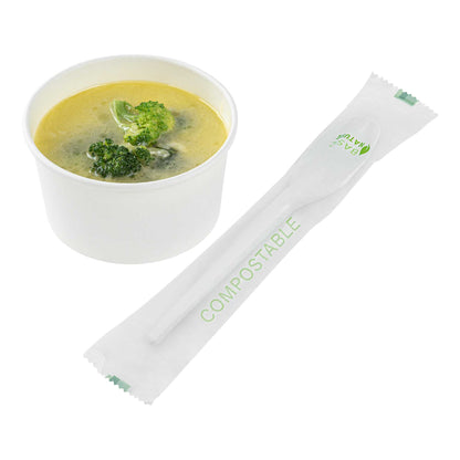 Basic Nature White CPLA Plastic Spoon - Compostable Wrapper, Heat-Resistant - 6 1/2" - 250 count box