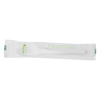 Basic Nature White CPLA Plastic Spoon - Compostable Wrapper, Heat-Resistant - 6 1/2" - 250 count box