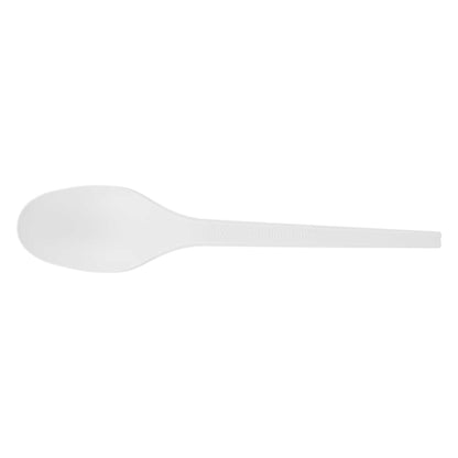Basic Nature White CPLA Plastic Spoon - Compostable Wrapper, Heat-Resistant - 6 1/2" - 250 count box