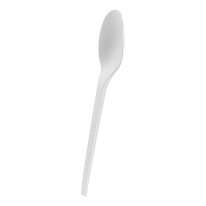 Basic Nature White CPLA Plastic Spoon - Compostable Wrapper, Heat-Resistant - 6 1/2" - 250 count box