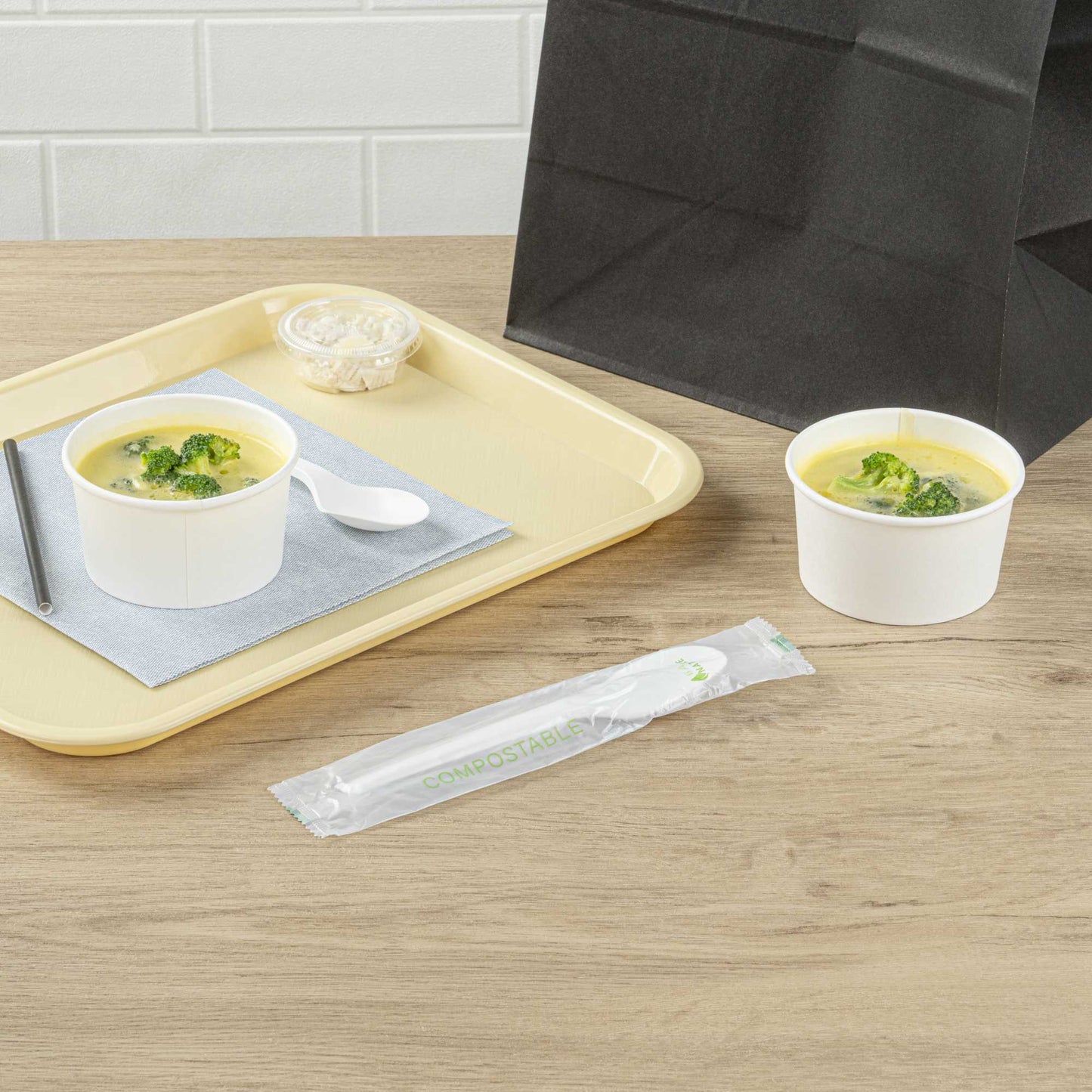 Basic Nature White CPLA Plastic Spoon - Compostable Wrapper, Heat-Resistant - 6 1/2" - 250 count box