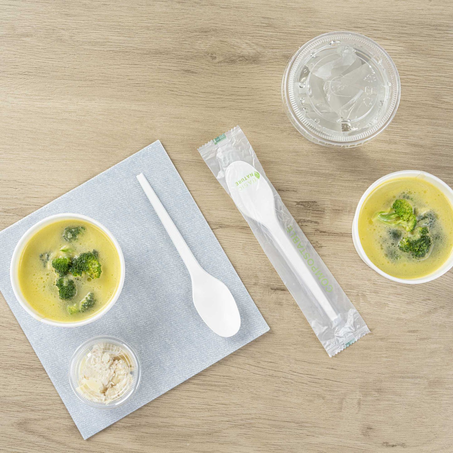 Basic Nature White CPLA Plastic Spoon - Compostable Wrapper, Heat-Resistant - 6 1/2" - 250 count box