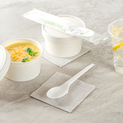 Basic Nature White CPLA Plastic Spoon - Compostable Wrapper, Heat-Resistant - 6 1/2" - 250 count box