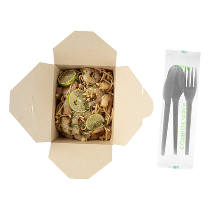 Basic Nature Black CPLA Plastic Cutlery Set - Compostable Wrapper, Heat-Resistant - 6 1/2" - 100 count box