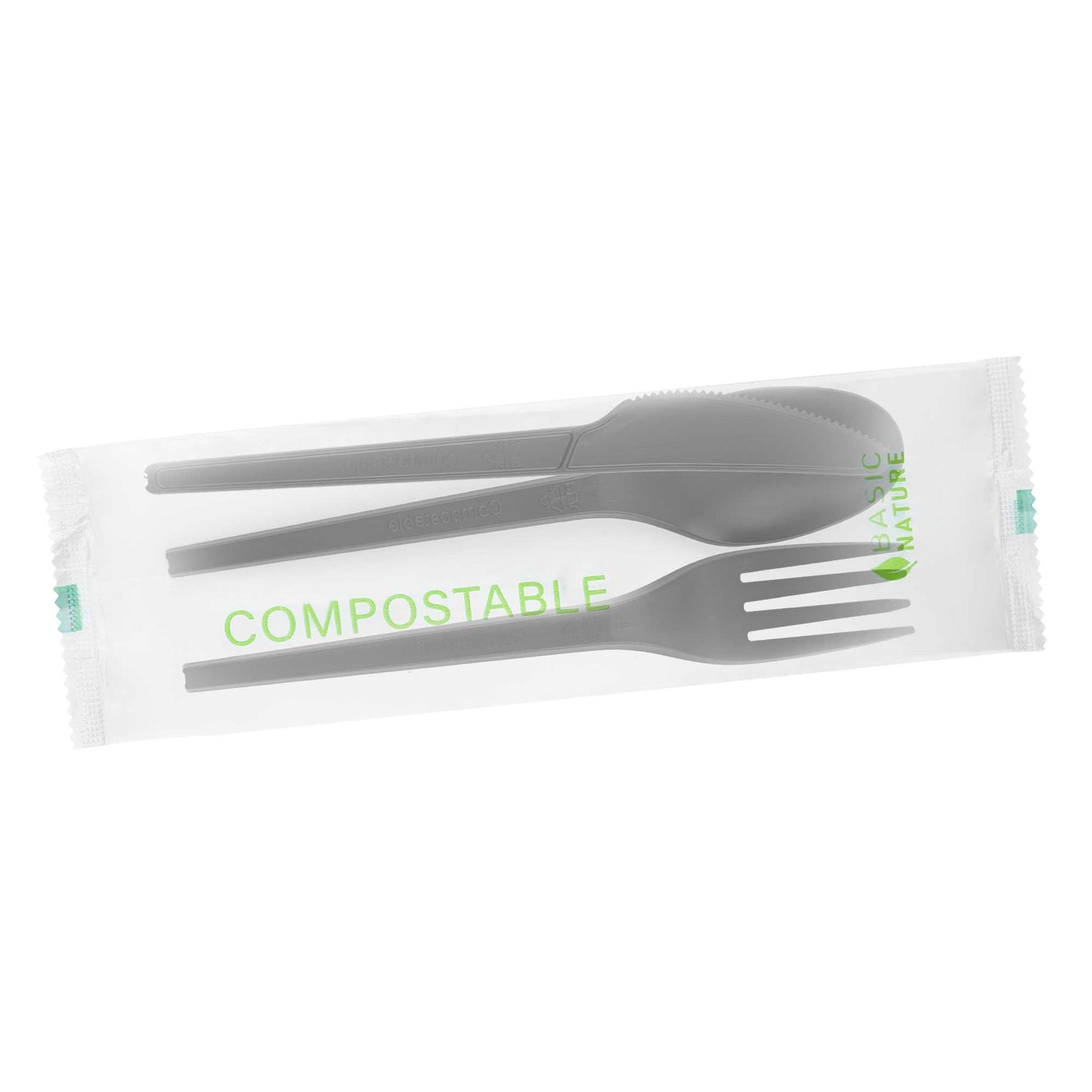 Basic Nature Black CPLA Plastic Cutlery Set - Compostable Wrapper, Heat-Resistant - 6 1/2" - 100 count box