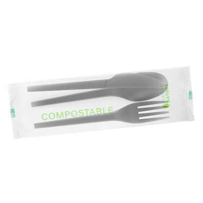 Basic Nature Black CPLA Plastic Cutlery Set - Compostable Wrapper, Heat-Resistant - 6 1/2" - 100 count box