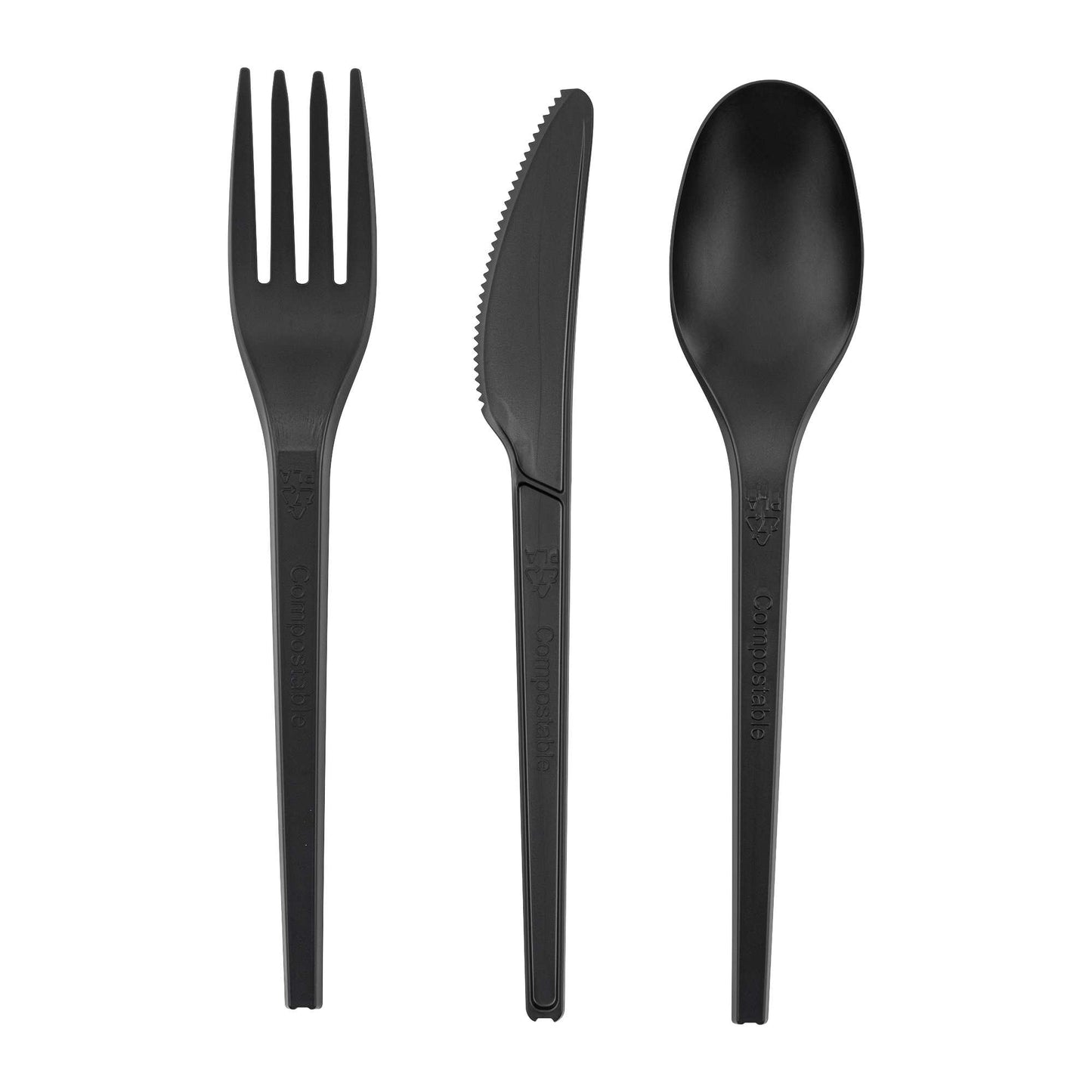 Basic Nature Black CPLA Plastic Cutlery Set - Compostable Wrapper, Heat-Resistant - 6 1/2" - 100 count box
