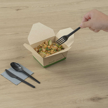 Basic Nature Black CPLA Plastic Cutlery Set - Compostable Wrapper, Heat-Resistant - 6 1/2" - 100 count box