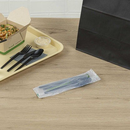 Basic Nature Black CPLA Plastic Cutlery Set - Compostable Wrapper, Heat-Resistant - 6 1/2" - 100 count box