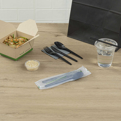 Basic Nature Black CPLA Plastic Cutlery Set - Compostable Wrapper, Heat-Resistant - 6 1/2" - 100 count box