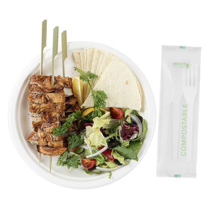 Basic Nature White CPLA Plastic Cutlery Set - Compostable Wrapper, Heat-Resistant - 6 1/2" - 100 count box