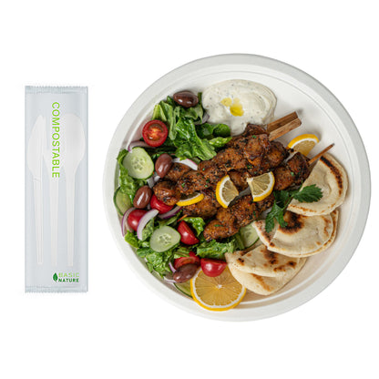Basic Nature White CPLA Plastic Cutlery Set - Compostable Wrapper, Heat-Resistant - 6 1/2" - 100 count box