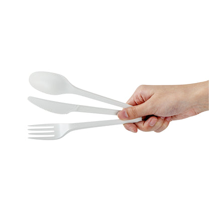 Basic Nature White CPLA Plastic Cutlery Set - Compostable Wrapper, Heat-Resistant - 6 1/2" - 100 count box