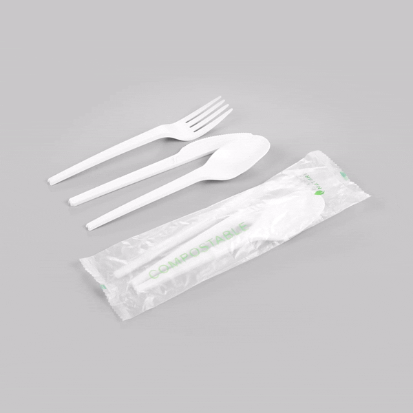 Basic Nature White CPLA Plastic Cutlery Set - Compostable Wrapper, Heat-Resistant - 6 1/2" - 100 count box