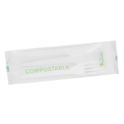 Basic Nature White CPLA Plastic Cutlery Set - Compostable Wrapper, Heat-Resistant - 6 1/2" - 100 count box