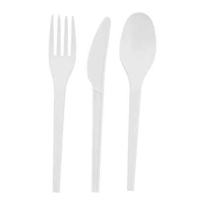 Basic Nature White CPLA Plastic Cutlery Set - Compostable Wrapper, Heat-Resistant - 6 1/2" - 100 count box