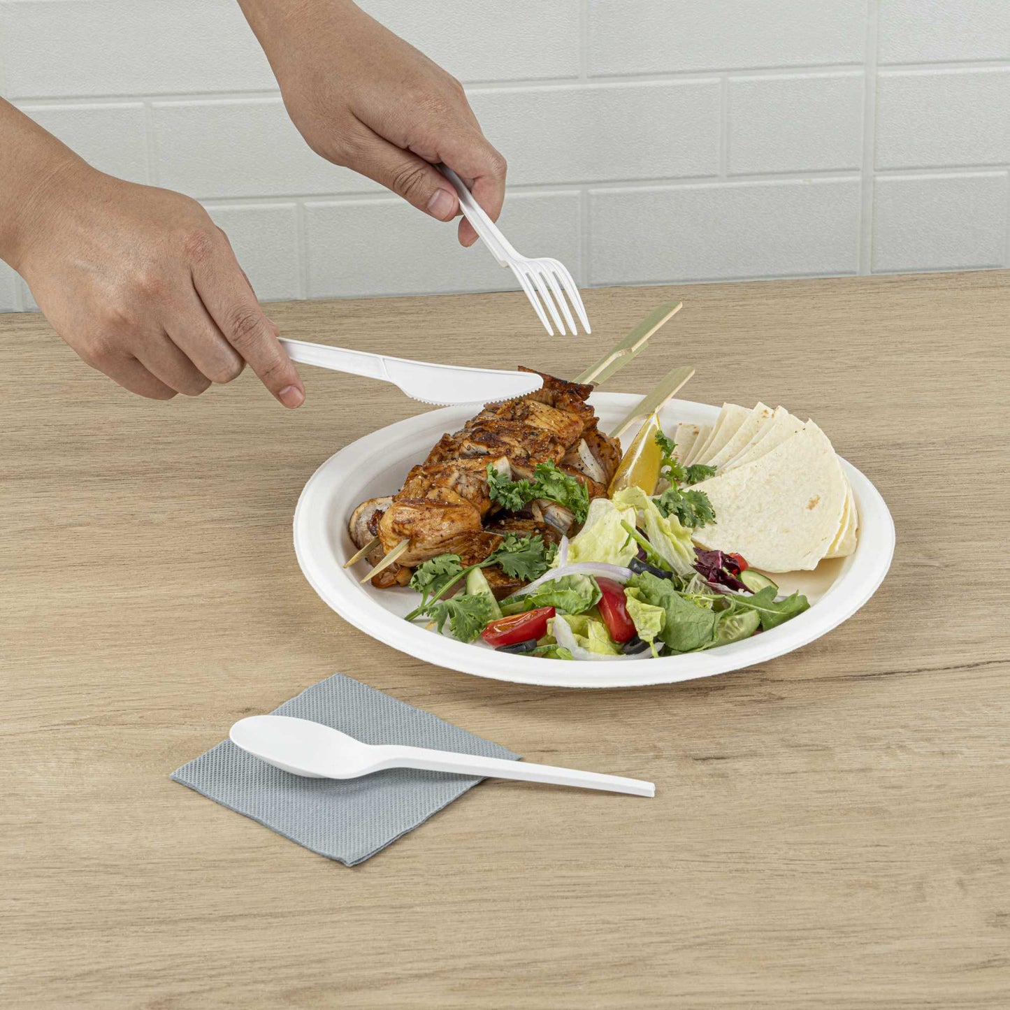 Basic Nature White CPLA Plastic Cutlery Set - Compostable Wrapper, Heat-Resistant - 6 1/2" - 100 count box
