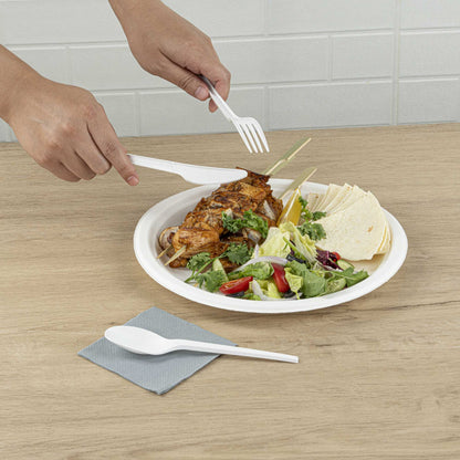 Basic Nature White CPLA Plastic Cutlery Set - Compostable Wrapper, Heat-Resistant - 6 1/2" - 100 count box