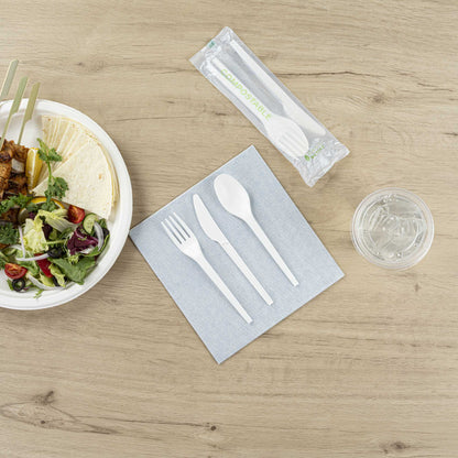 Basic Nature White CPLA Plastic Cutlery Set - Compostable Wrapper, Heat-Resistant - 6 1/2" - 100 count box