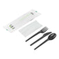 Basic Nature Black CPLA Plastic Cutlery Set - Compostable Wrapper, White Napkin, Heat-Resistant - 6 1/2" - 100 count box