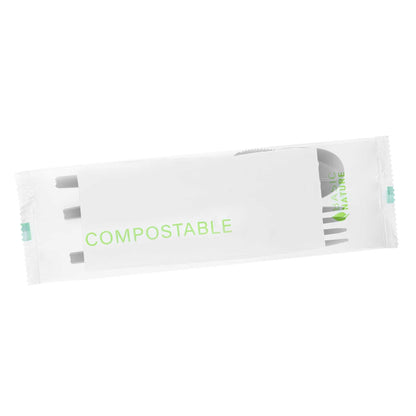 Basic Nature Black CPLA Plastic Cutlery Set - Compostable Wrapper, White Napkin, Heat-Resistant - 6 1/2" - 100 count box