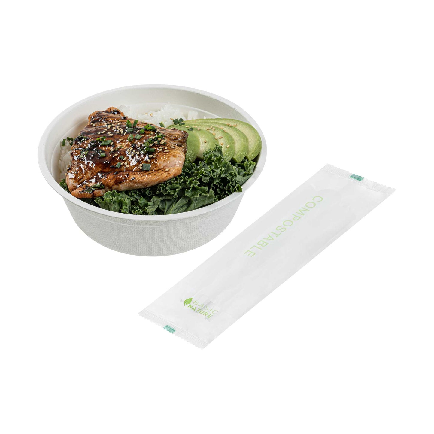 Basic Nature White CPLA Plastic Cutlery Set - Compostable Wrapper, White Napkin, Heat-Resistant - 6 1/2" - 100 count box