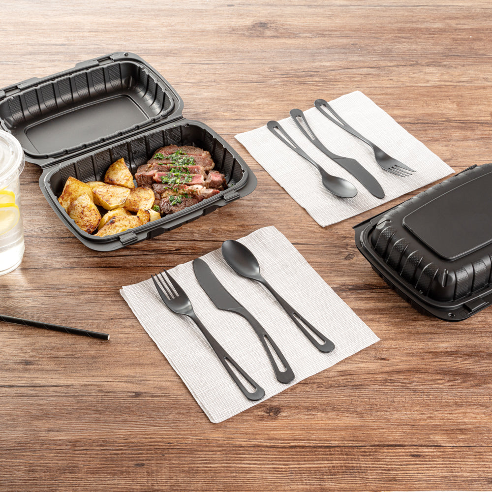 Basic Nature Black CPLA Plastic Cutlery Set - Heat-Resistant, Compostable - 7 1/2" - 290 count box