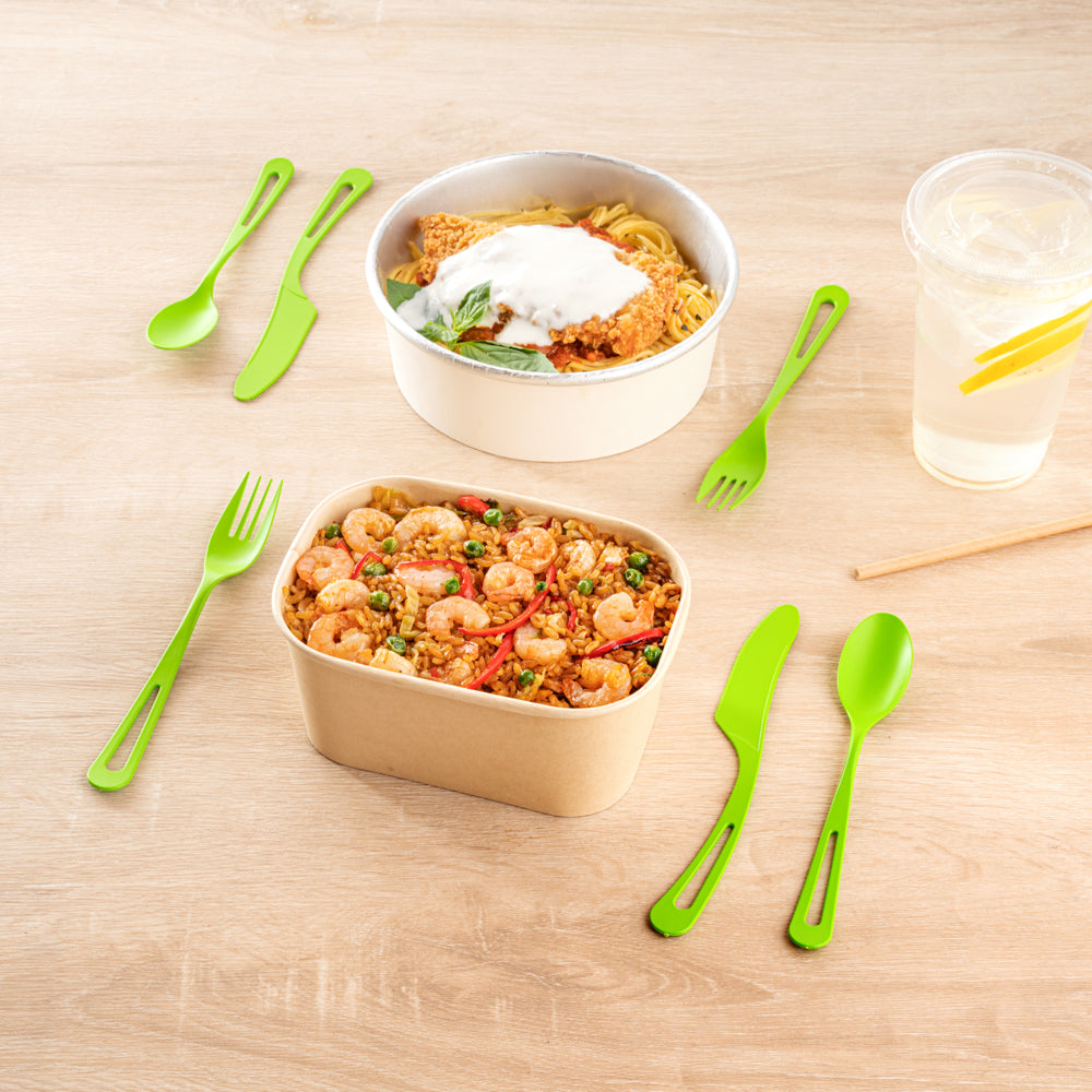 Basic Nature Green CPLA Plastic Cutlery Set - Heat-Resistant, Compostable - 7 1/2" - 290 count box
