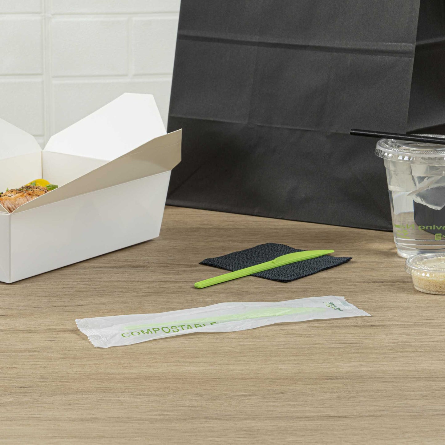 Basic Nature Green CPLA Plastic Knife - Compostable Wrapper, Heat-Resistant - 6 1/2" - 250 count box