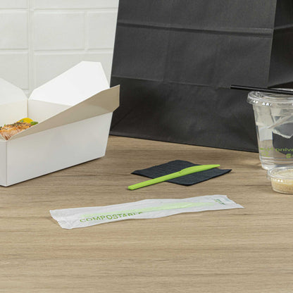 Basic Nature Green CPLA Plastic Knife - Compostable Wrapper, Heat-Resistant - 6 1/2" - 250 count box