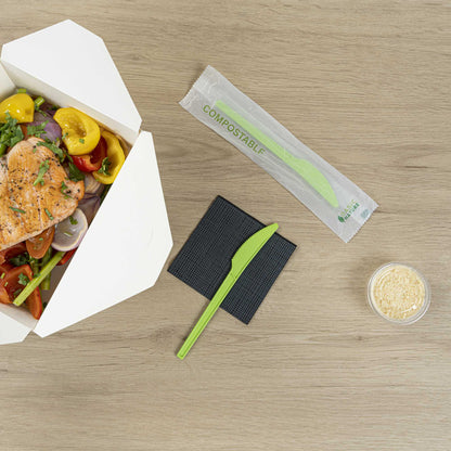Basic Nature Green CPLA Plastic Knife - Compostable Wrapper, Heat-Resistant - 6 1/2" - 250 count box