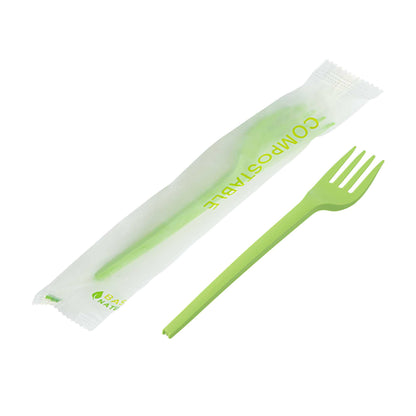 Basic Nature Green CPLA Plastic Fork - Compostable Wrapper, Heat-Resistant - 6 1/2" - 250 count box