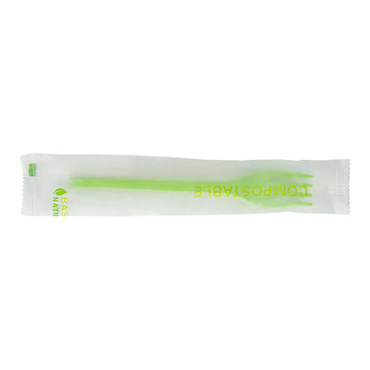 Basic Nature Green CPLA Plastic Fork - Compostable Wrapper, Heat-Resistant - 6 1/2" - 250 count box