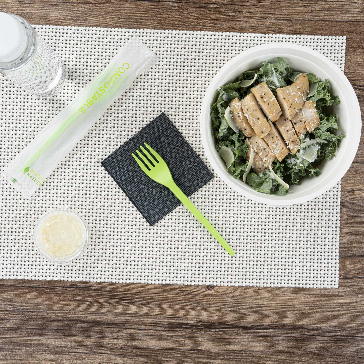 Basic Nature Green CPLA Plastic Fork - Compostable Wrapper, Heat-Resistant - 6 1/2" - 250 count box