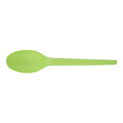 Basic Nature Green CPLA Plastic Spoon - Compostable Wrapper, Heat-Resistant - 6 1/2" - 250 count box
