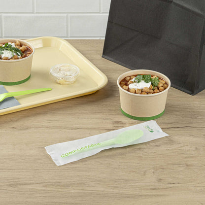 Basic Nature Green CPLA Plastic Spoon - Compostable Wrapper, Heat-Resistant - 6 1/2" - 250 count box