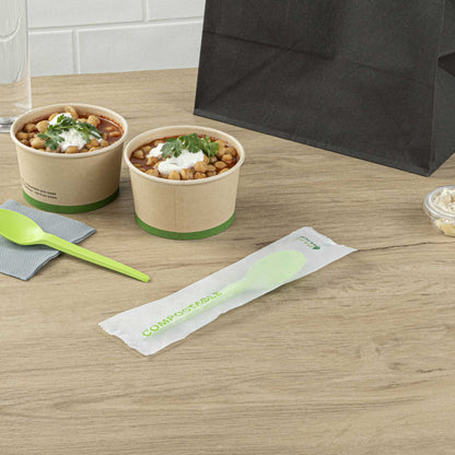 Basic Nature Green CPLA Plastic Spoon - Compostable Wrapper, Heat-Resistant - 6 1/2" - 250 count box