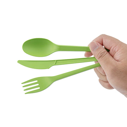 Basic Nature Green CPLA Plastic Cutlery Set - Compostable Wrapper, Heat-Resistant - 6 1/2" - 100 count box