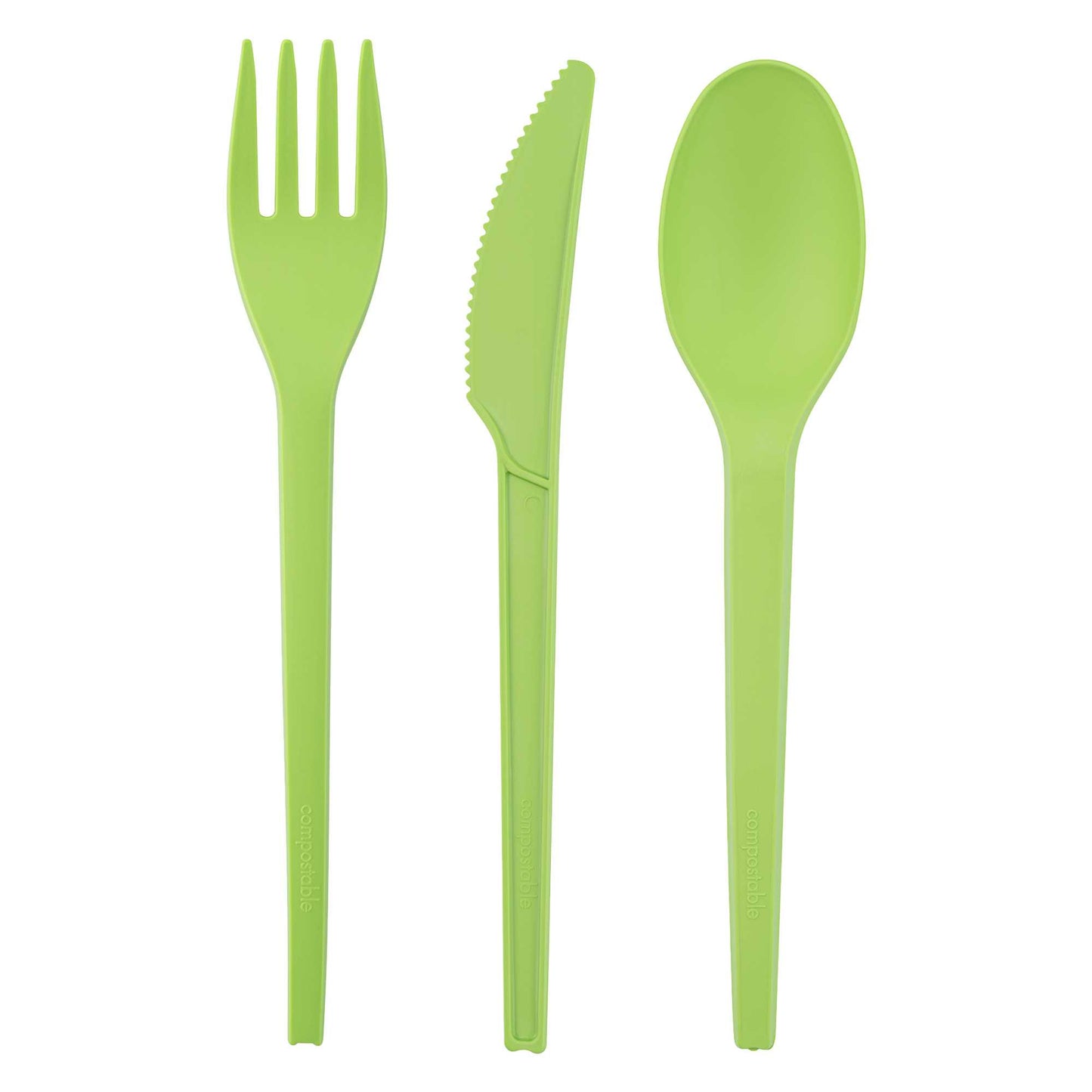 Basic Nature Green CPLA Plastic Cutlery Set - Compostable Wrapper, Heat-Resistant - 6 1/2" - 100 count box