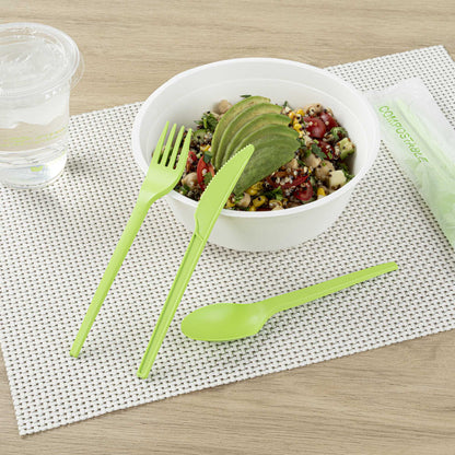 Basic Nature Green CPLA Plastic Cutlery Set - Compostable Wrapper, Heat-Resistant - 6 1/2" - 100 count box