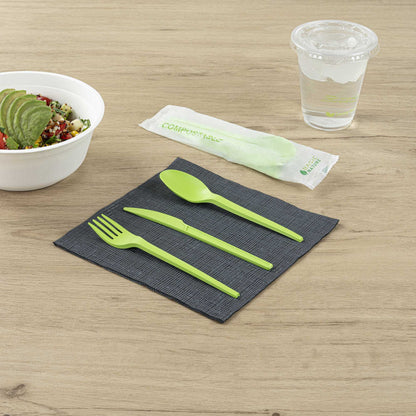 Basic Nature Green CPLA Plastic Cutlery Set - Compostable Wrapper, Heat-Resistant - 6 1/2" - 100 count box
