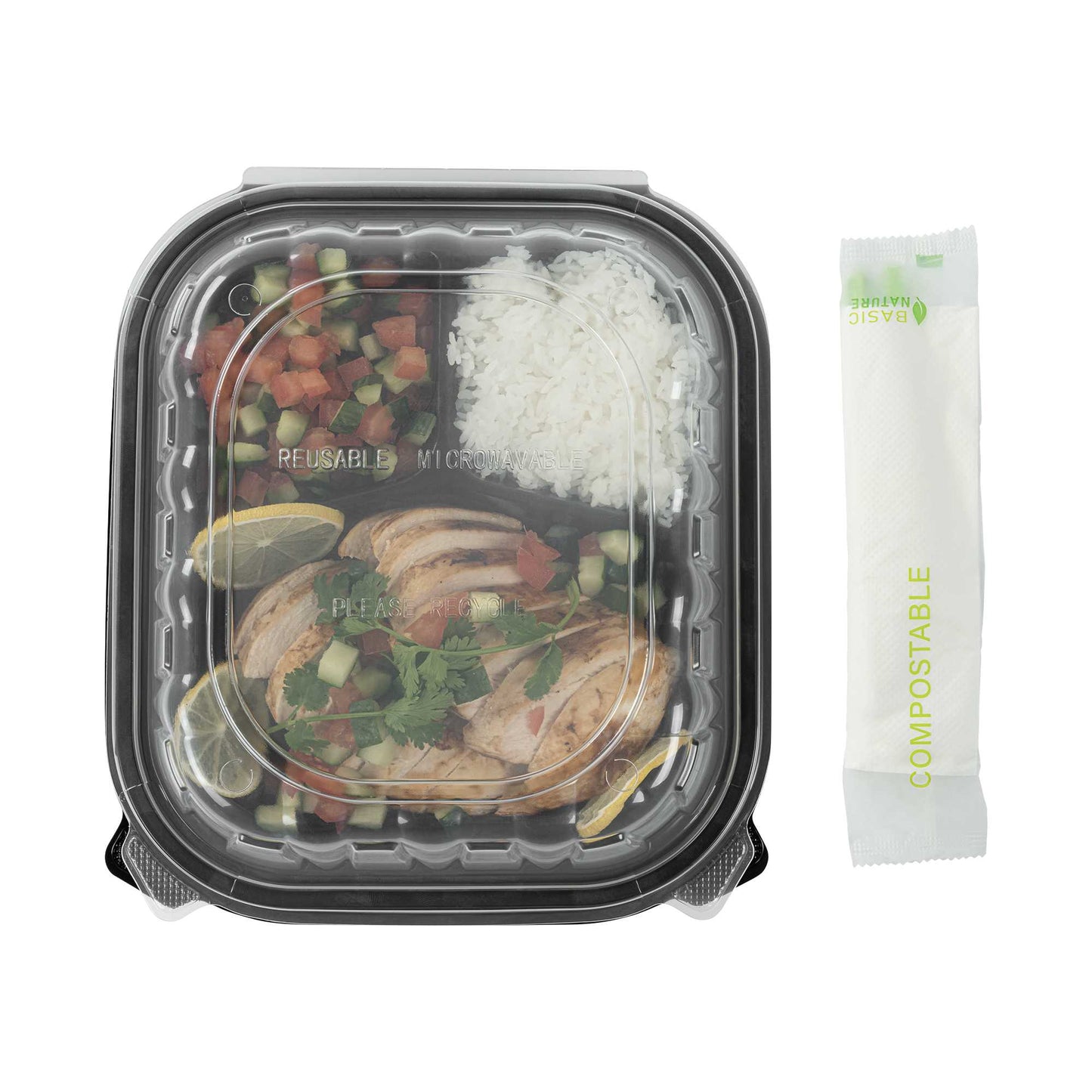 Basic Nature Green CPLA Plastic Cutlery Set - Compostable Wrapper, White Napkin, Heat-Resistant - 6 1/2" - 100 count box
