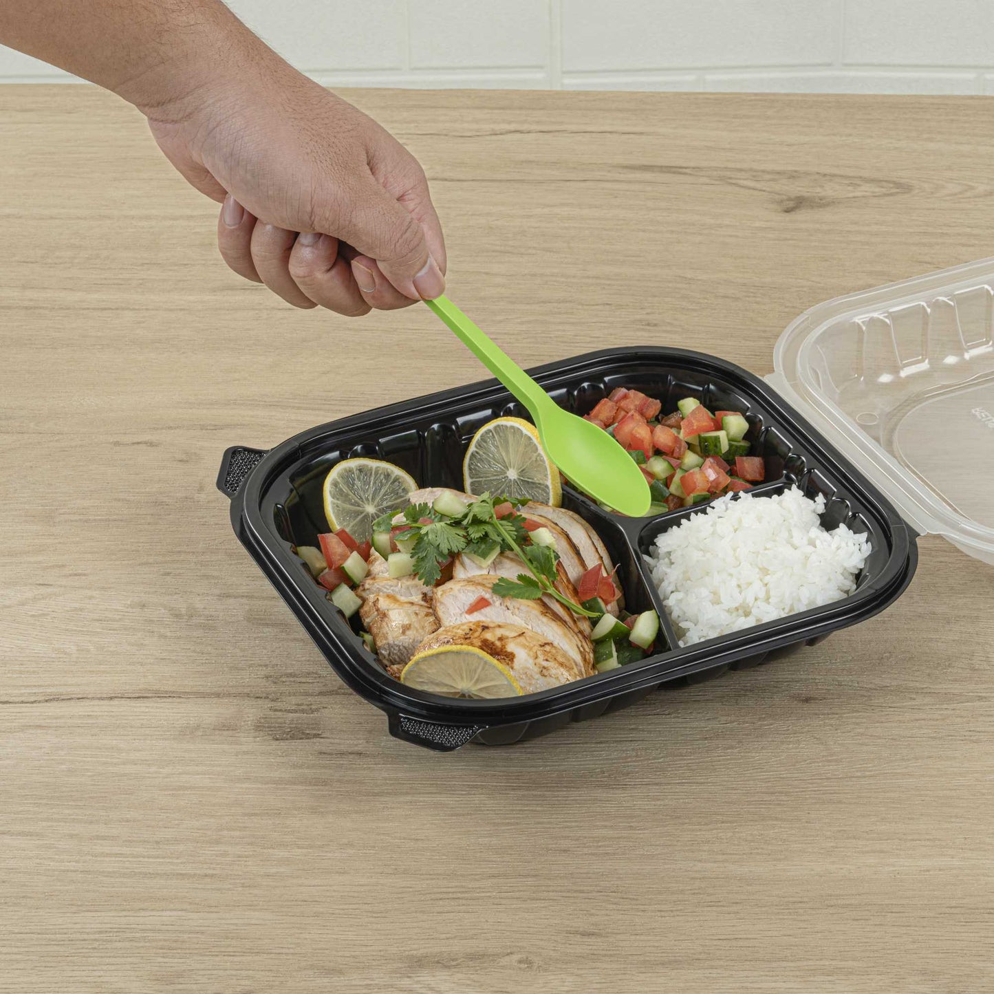 Basic Nature Green CPLA Plastic Cutlery Set - Compostable Wrapper, White Napkin, Heat-Resistant - 6 1/2" - 100 count box